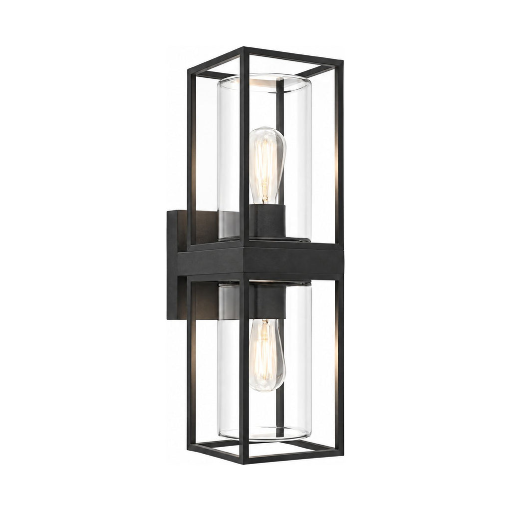 Rectangular Black Metal and Glass Outdoor Wall Light on a white background