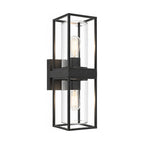 Rectangular Black Metal and Glass Outdoor Wall Light on a white background