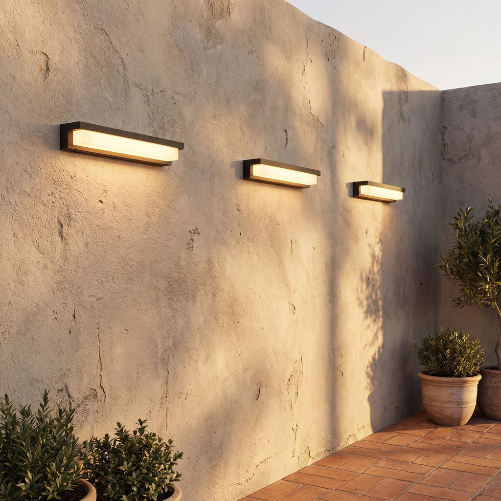 Rectangular Metal and Acrylic Outdoor Wall Light in a pair on the facade of an Australian home