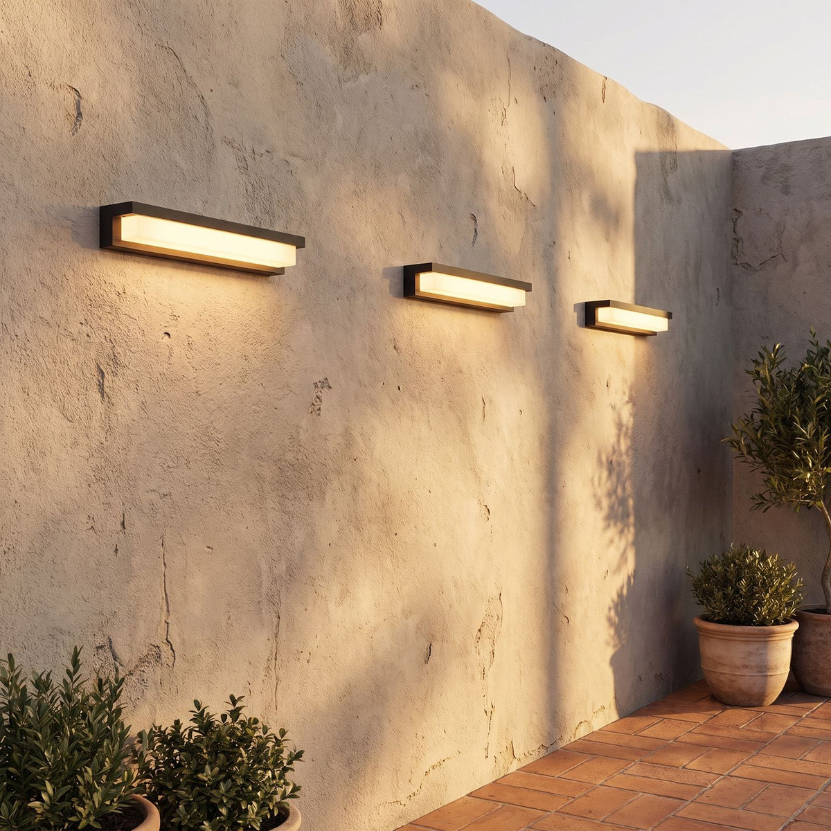 Rectangular Metal and Acrylic Outdoor Wall Light in a pair on the facade of an Australian home
