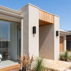 Rectangular Metal Up Down Outdoor Wall Light in a pair on the facade of an Australian home