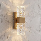 Rectangular Textured Crystal Up Down Wall Light, close view at 45 degrees on a plaster wall