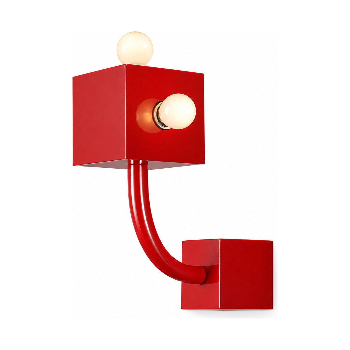 Red Iron Cube Wall Light on a white background