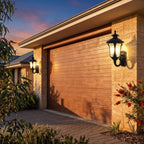 Retro Black Frosted Glass Outdoor Wall Light in a pair either side of an entry door
