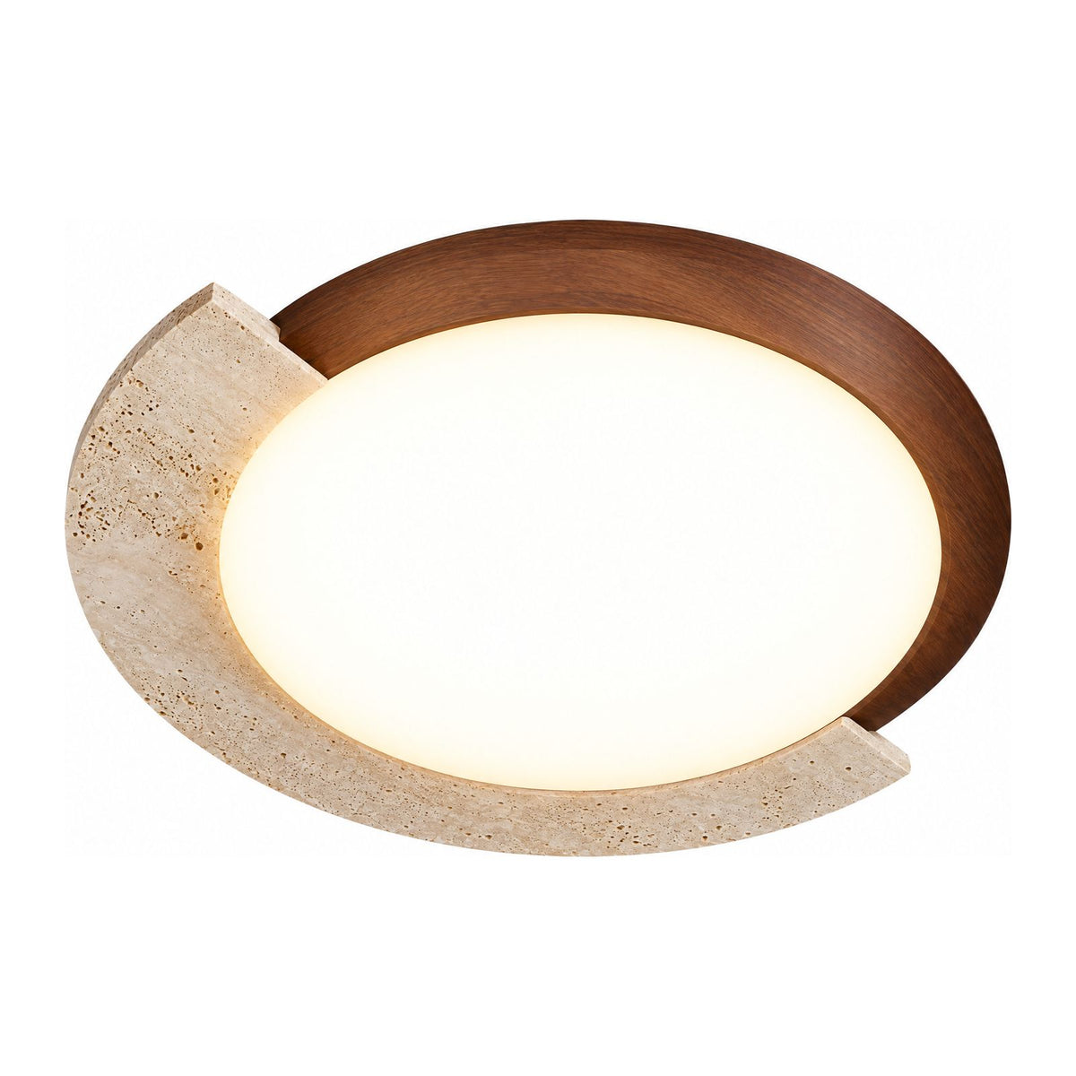 Retro Geometric Stone and Wood Ceiling Light on a white background