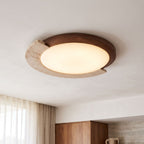 Retro Geometric Stone and Wood Ceiling Light, close view from below