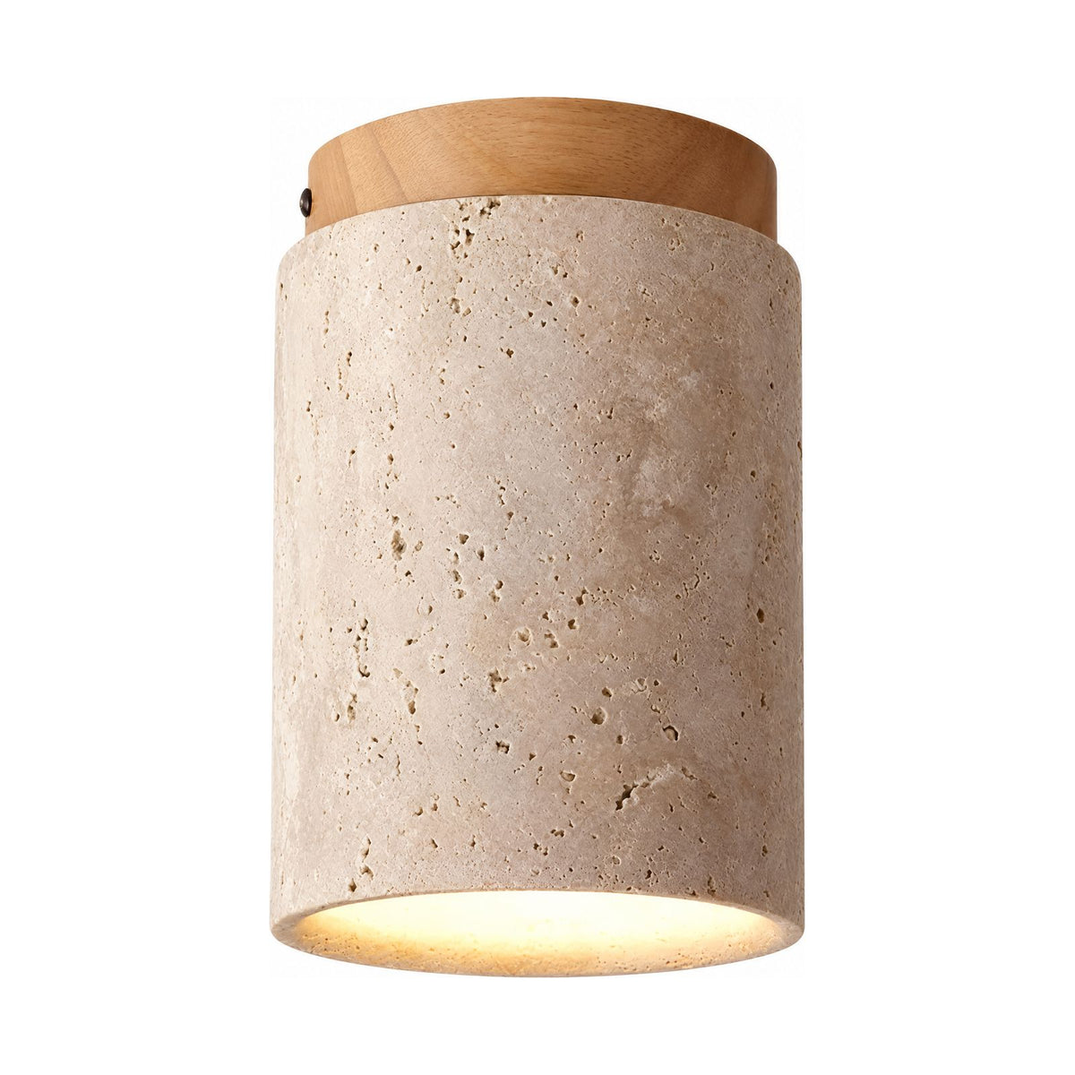 Retro Travertine Shade and Wood Base Ceiling Light on a white background
