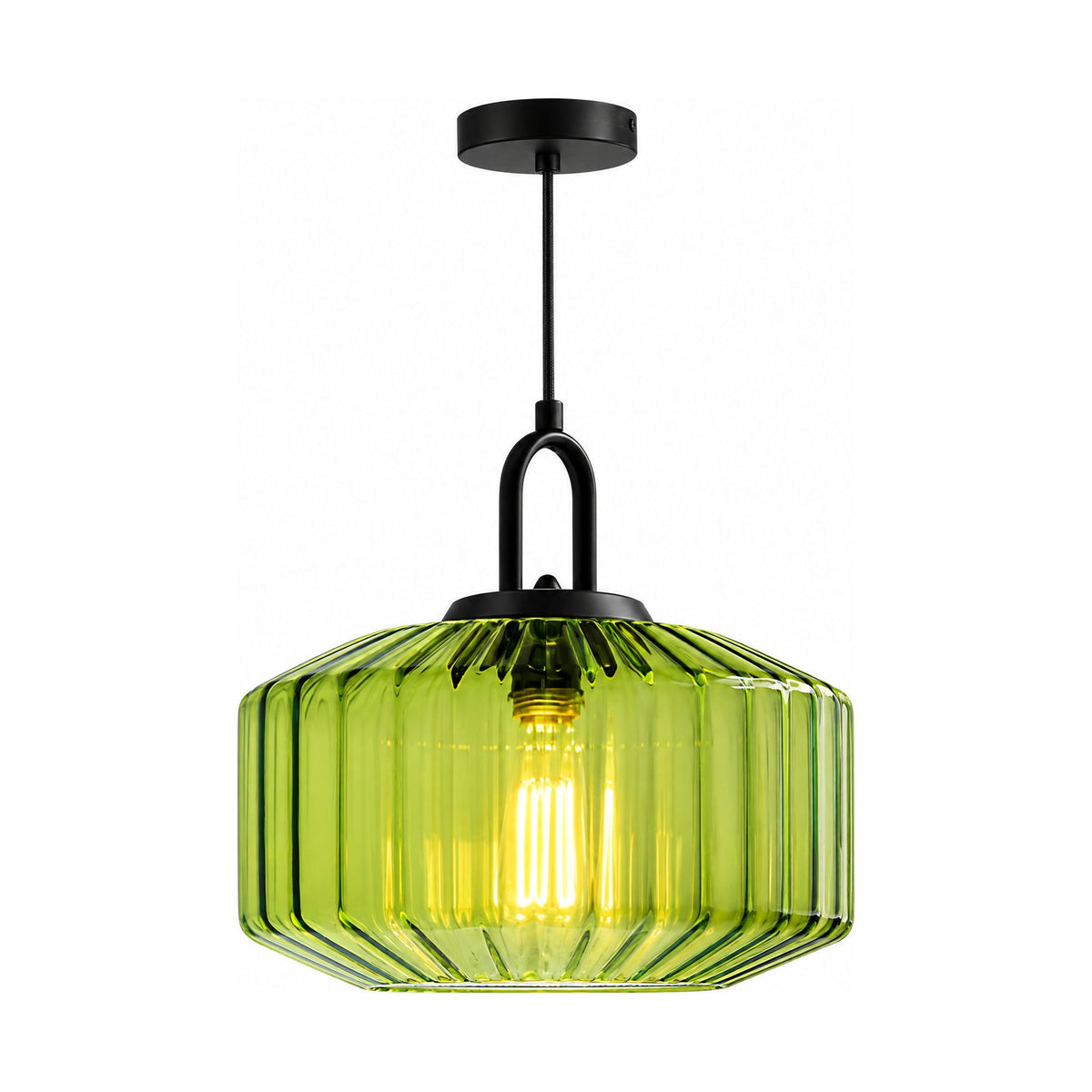 Ribbed Coloured Glass Pendant Light on a white background