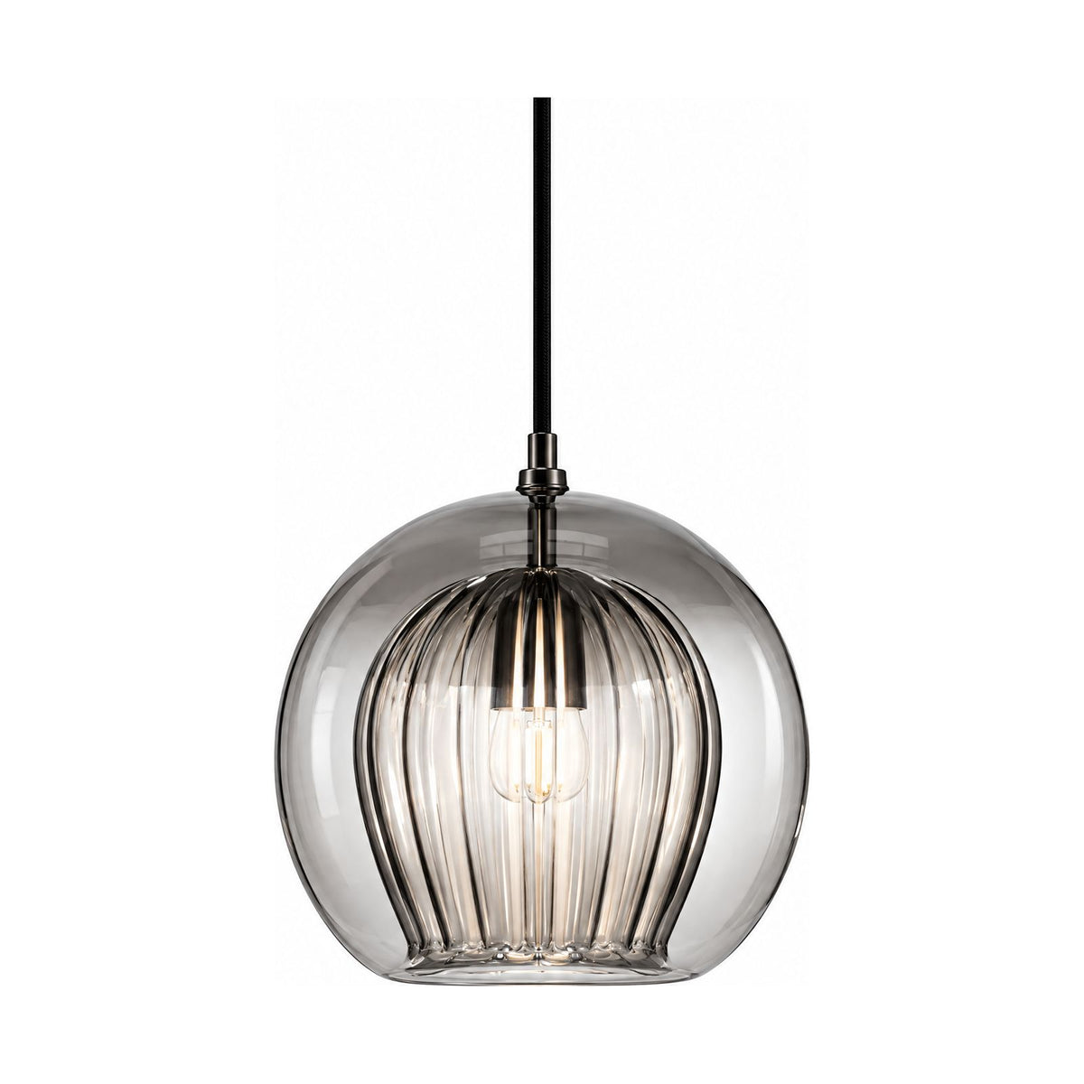 Ribbed Glass Globe Pendant Light on a white background
