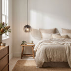 Ribbed Glass Globe Pendant Light beside a bed as a bedside pendant