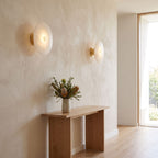 Round Alabaster Flush Wall and Ceiling Light in a pair on a wall of an Australian home