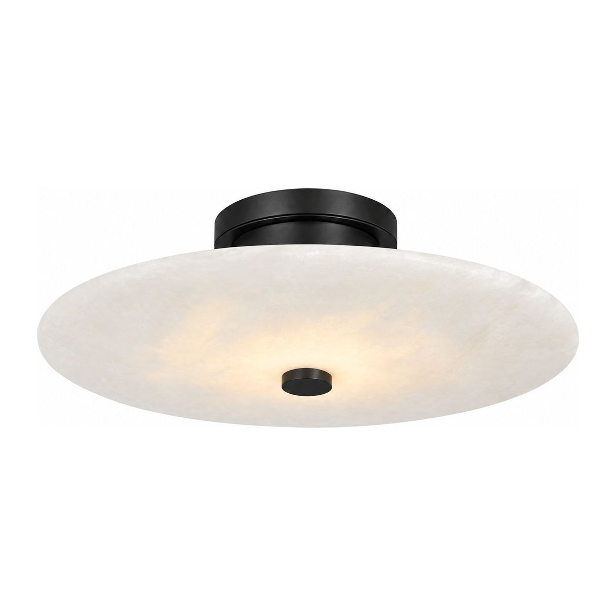 Round Alabaster Flush Wall and Ceiling Light in Black on a white background