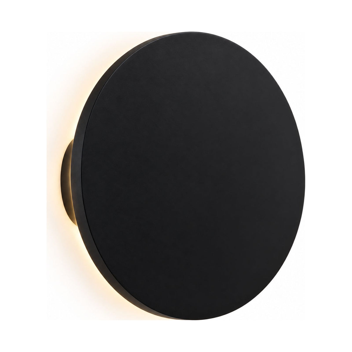 Round Aluminium Disc LED Wall Light in black on a white background