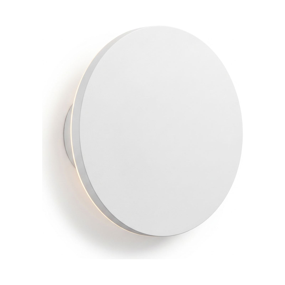 Round Aluminium Disc LED Wall Light in white on a white background