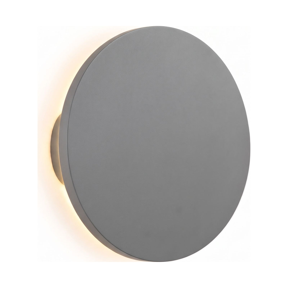 Round Aluminium Disc LED Wall Light in grey on a white background