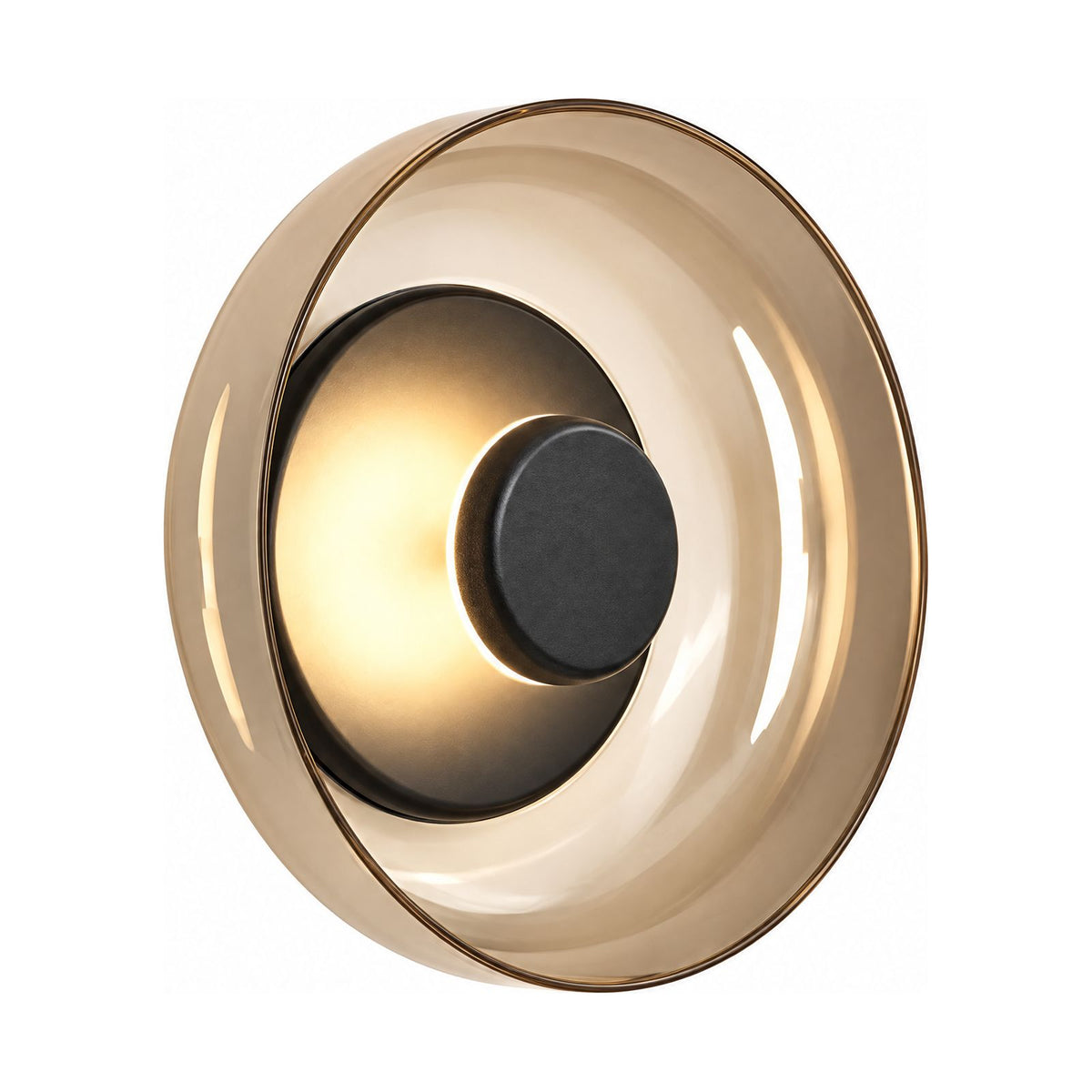 Round Glass Dish LED Wall Light in Champagne on a white background