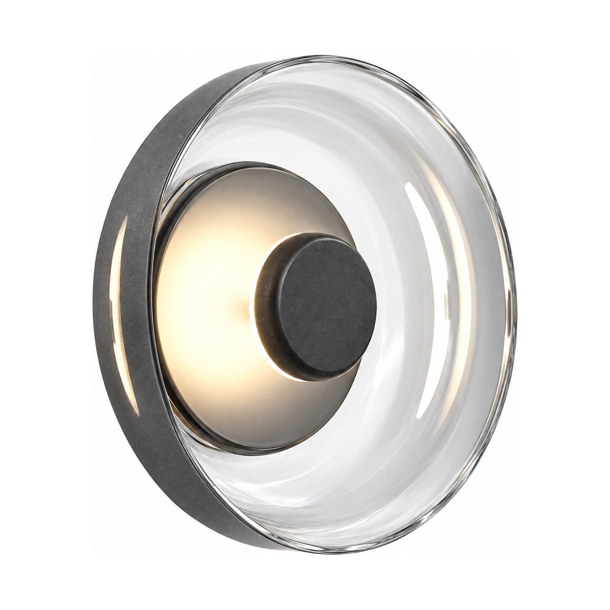 Round Glass Dish LED Wall Light in Clear on a white background