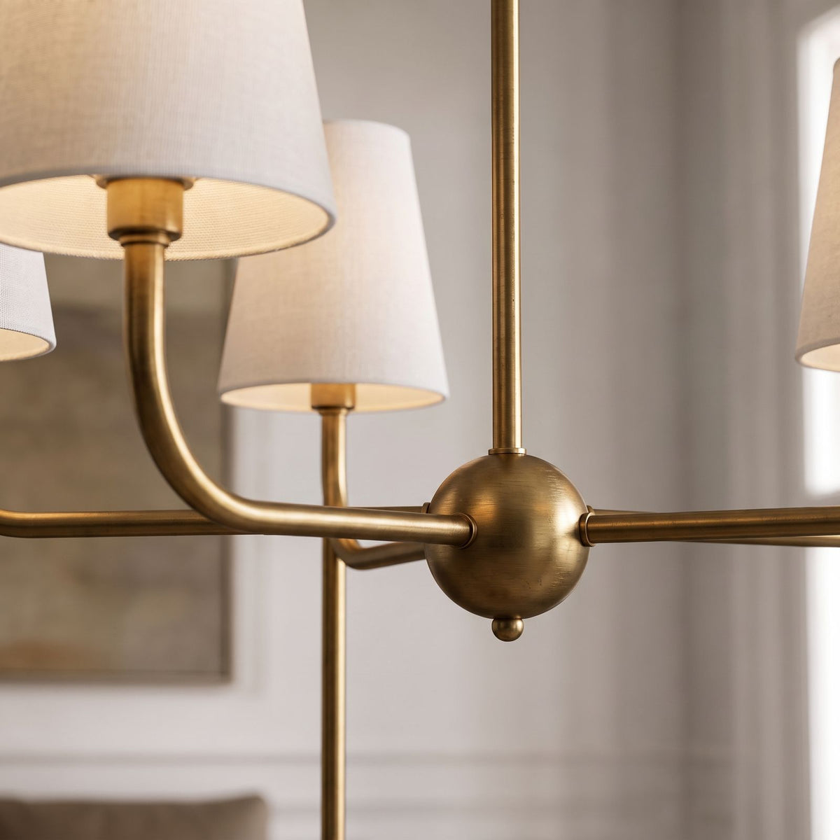 Round Metal Arm Tapered Shade Chandelier: close-up of the materials and finish