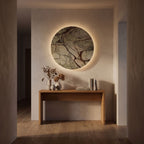 Round Natural Marble LED Wall Light in a hallway above a timber console