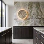 Round Natural Marble LED Wall Light on a kitchen wall