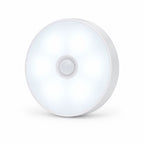 Round Rechargeable Motion Sensor Wall Light in White on a white background