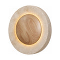 Round Travertine and Wood Shade LED Wall Light on a white background