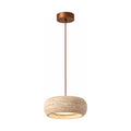 Rounded Travertine Puck LED Pendant Light on a white background