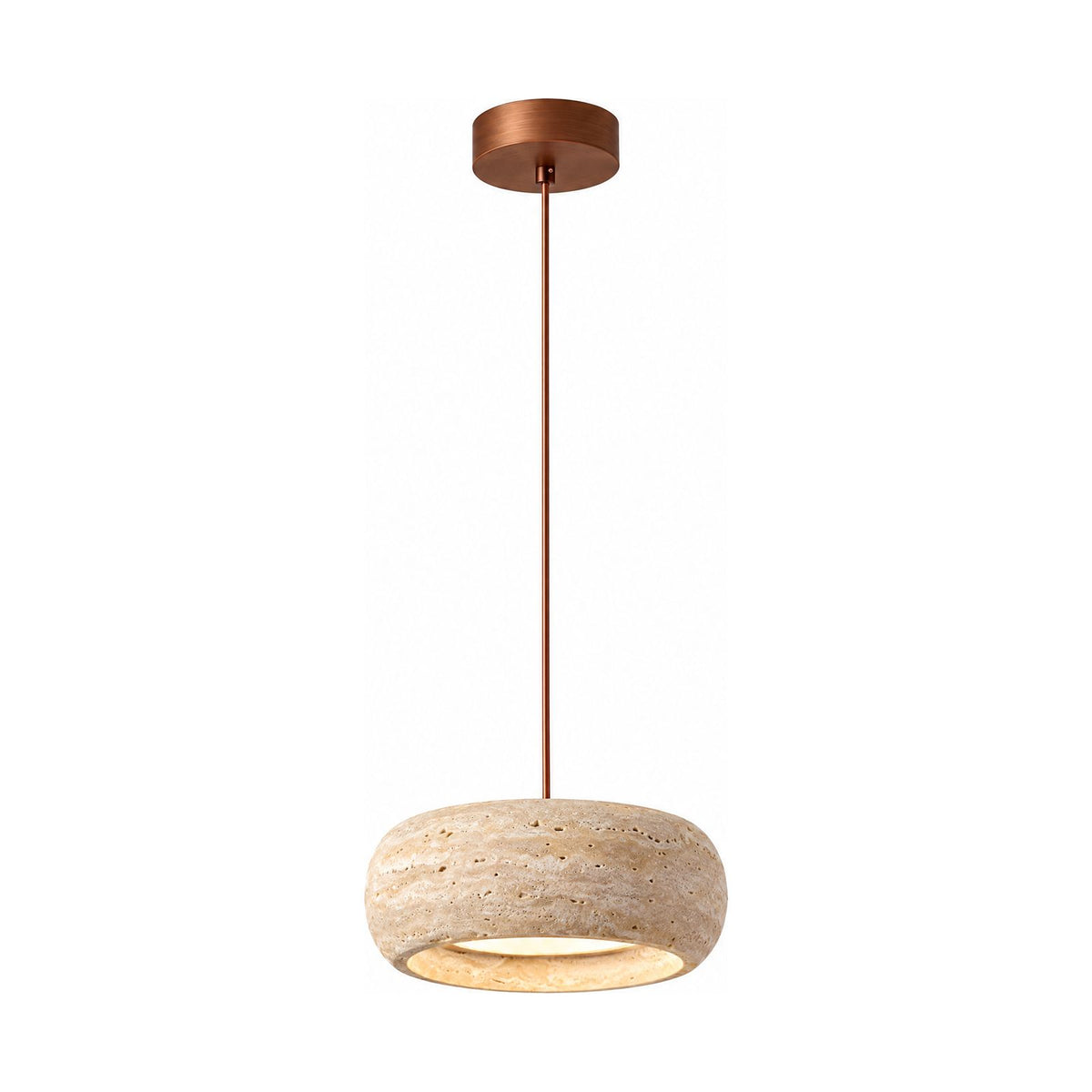 Rounded Travertine Puck LED Pendant Light on a white background