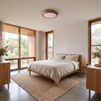 Wood grain LED oyster ceiling light on an entry hall ceiling