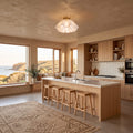 Ruffled acrylic semi-flush ceiling light in a wide living room view