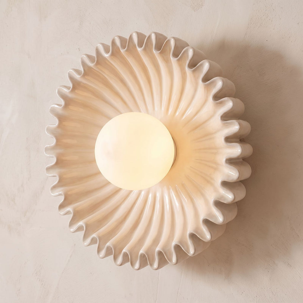 Close-up of the glazed ceramic ruffles