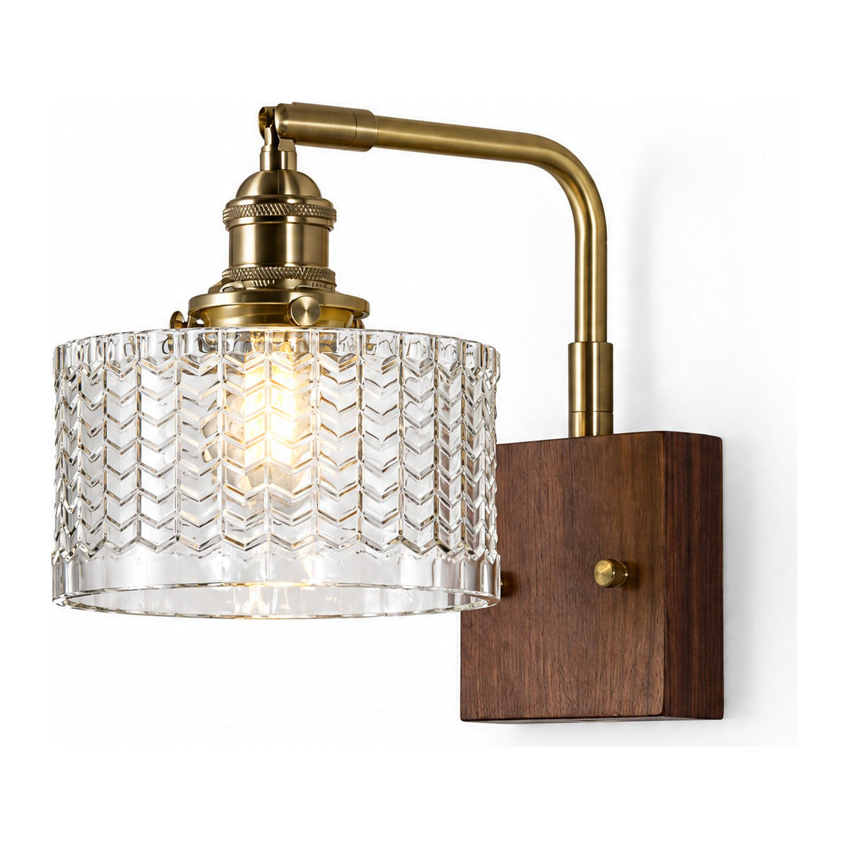 Scale Pattern Glass and Wood Block Wall Light in Clear on a white background
