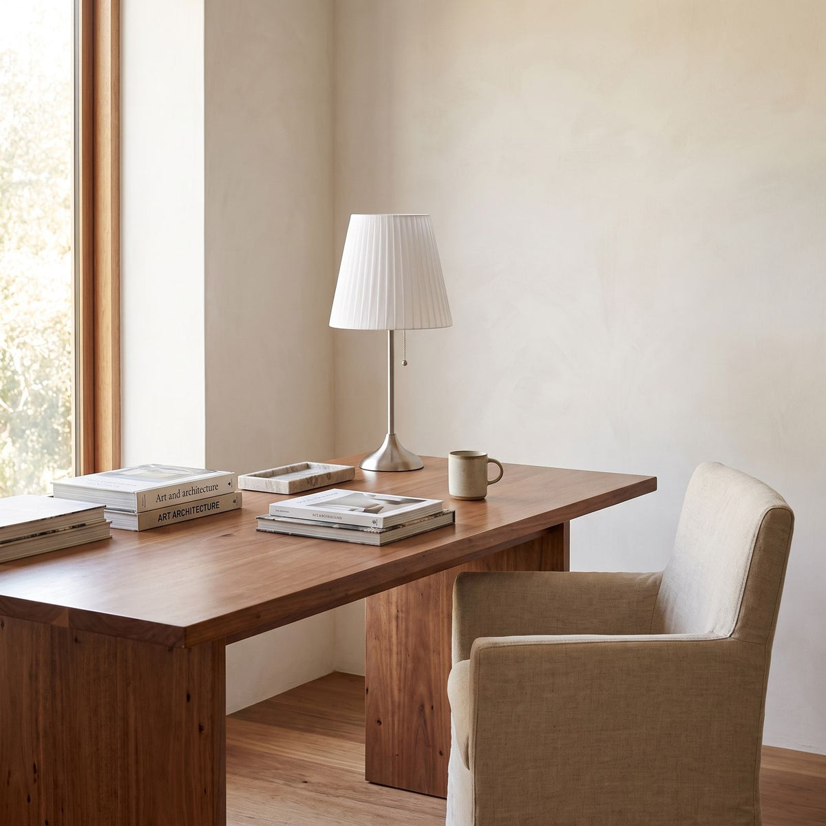 Scandinavian Metal Bedside Table Lamp on a study desk