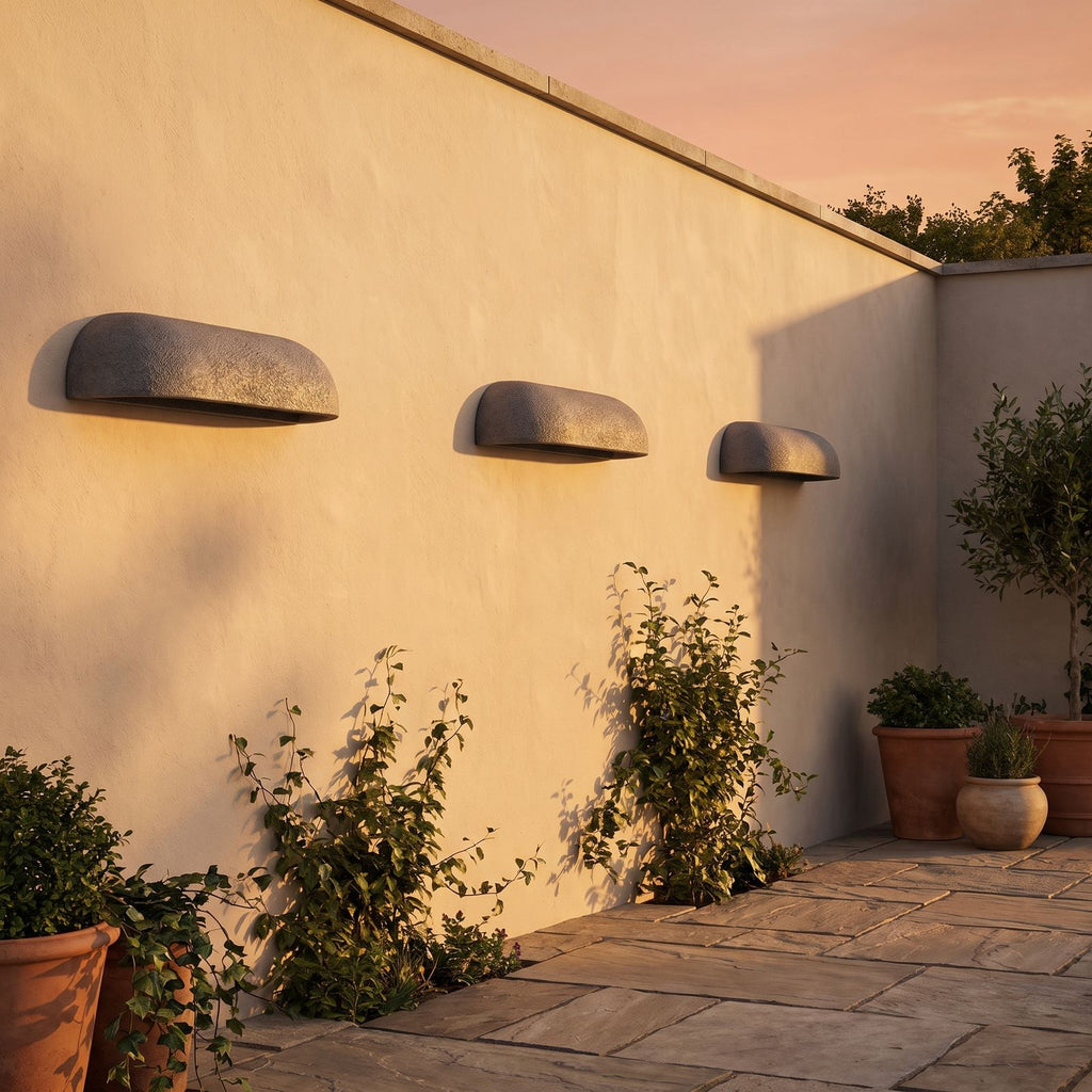 Semi Oval Stone Outdoor Wall Light in a pair on the facade of an Australian home