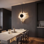 Shadow Casting Aluminium and Glass Wall Light on a dining room wall