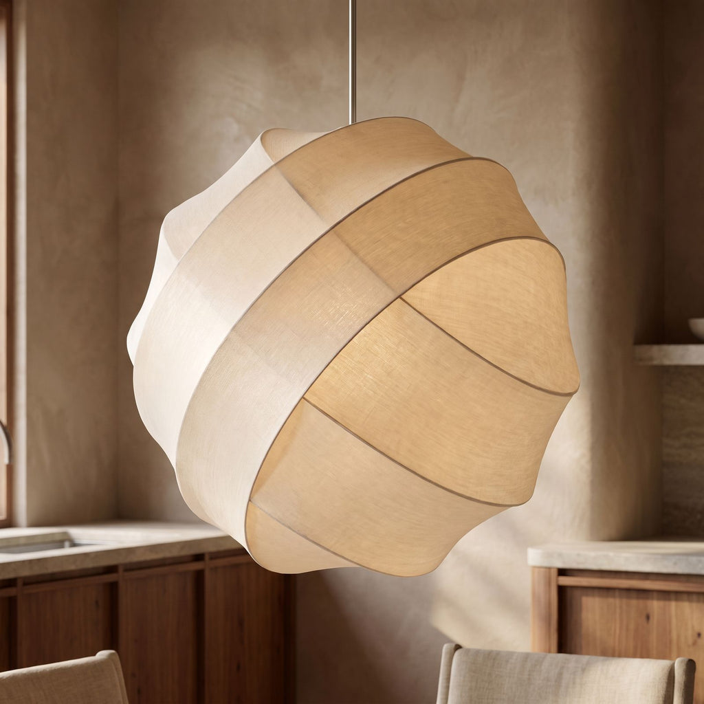 Silk Ball Japandi LED Pendant Light, close view from below