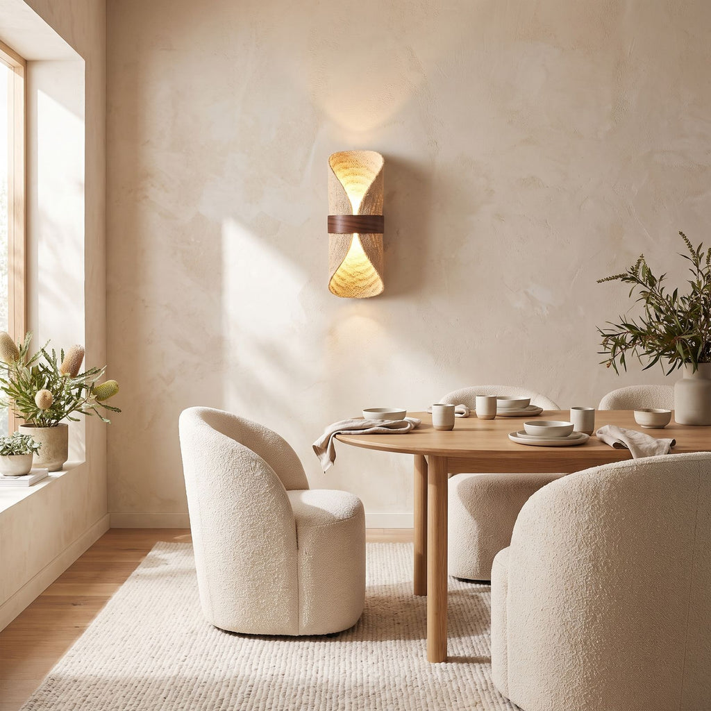 Silk Half-Cylinder Up-Down Wall Light on a dining room wall