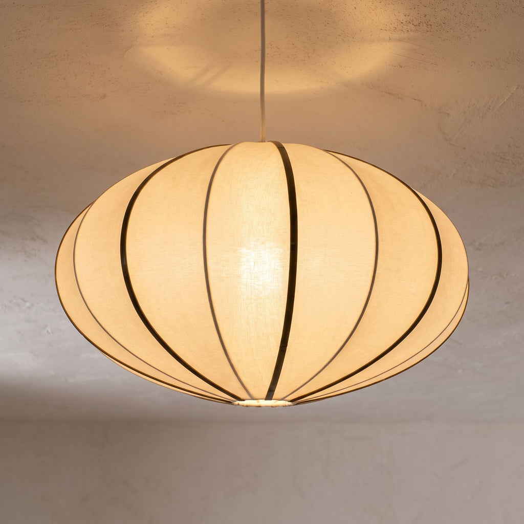 Silk Pumpkin Lantern Japandi Pendant Light, close view from below