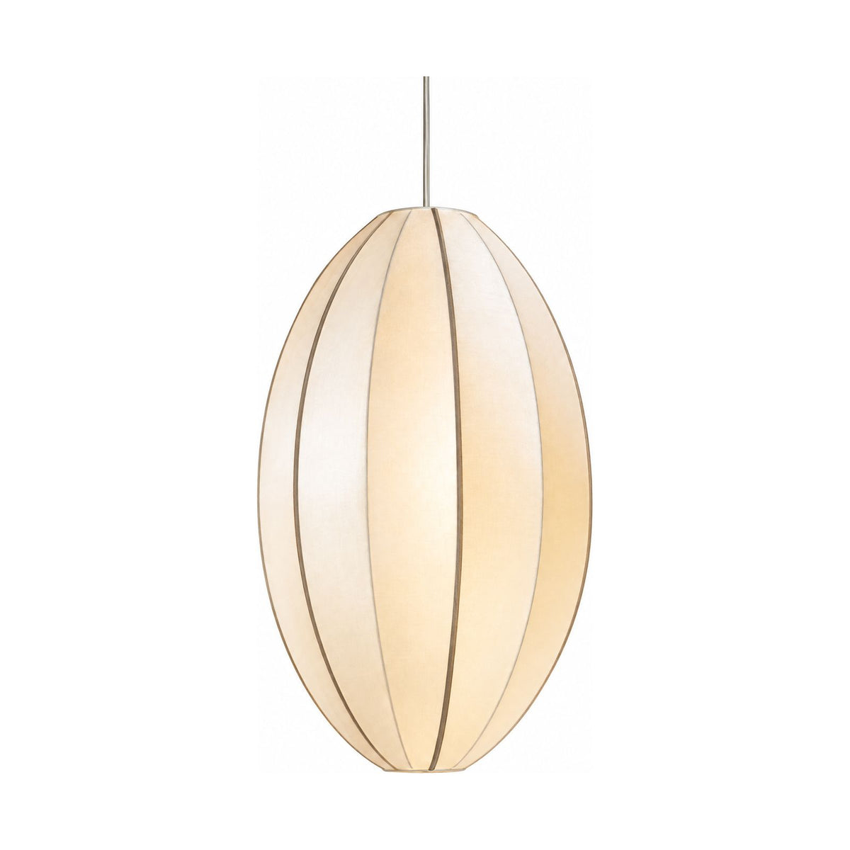Silk Pumpkin Lantern Japandi Pendant Light in the oval shape on a white background