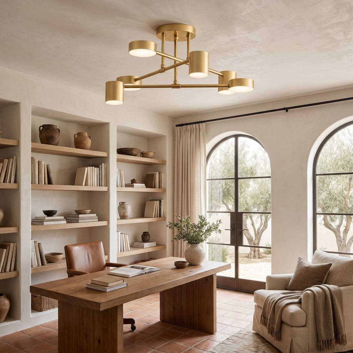 Six Head Cylinder Arm Semi-Flush Ceiling Light in a home office