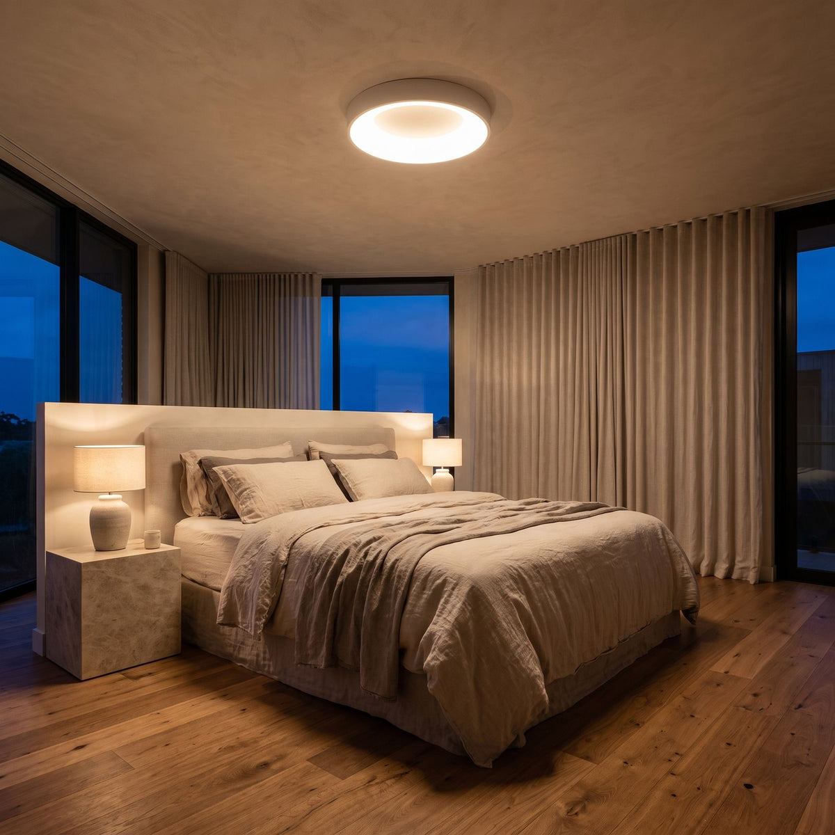 Slim Acrylic Ring LED Ceiling Light on a bedroom ceiling