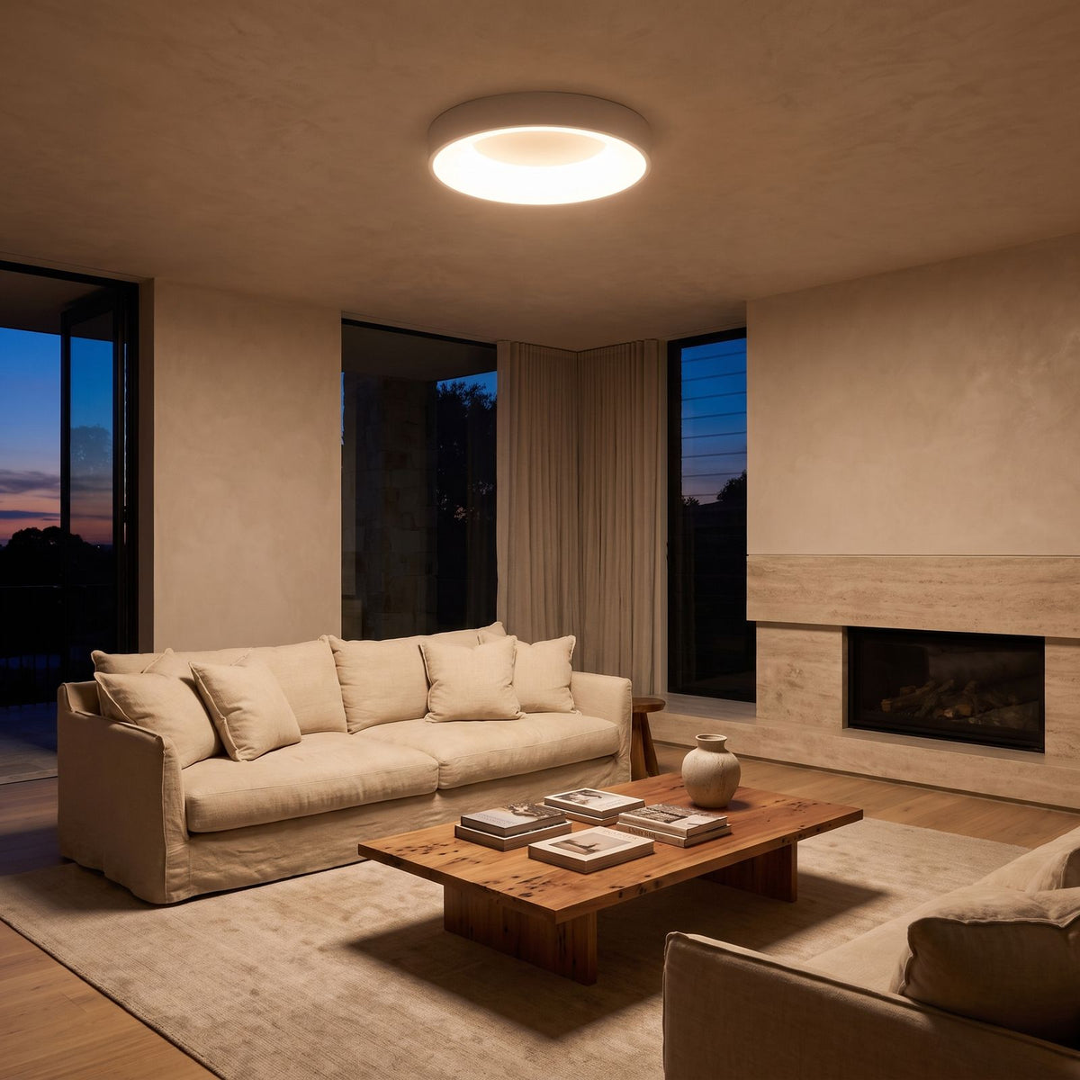 Slim Acrylic Ring LED Ceiling Light on a living room ceiling