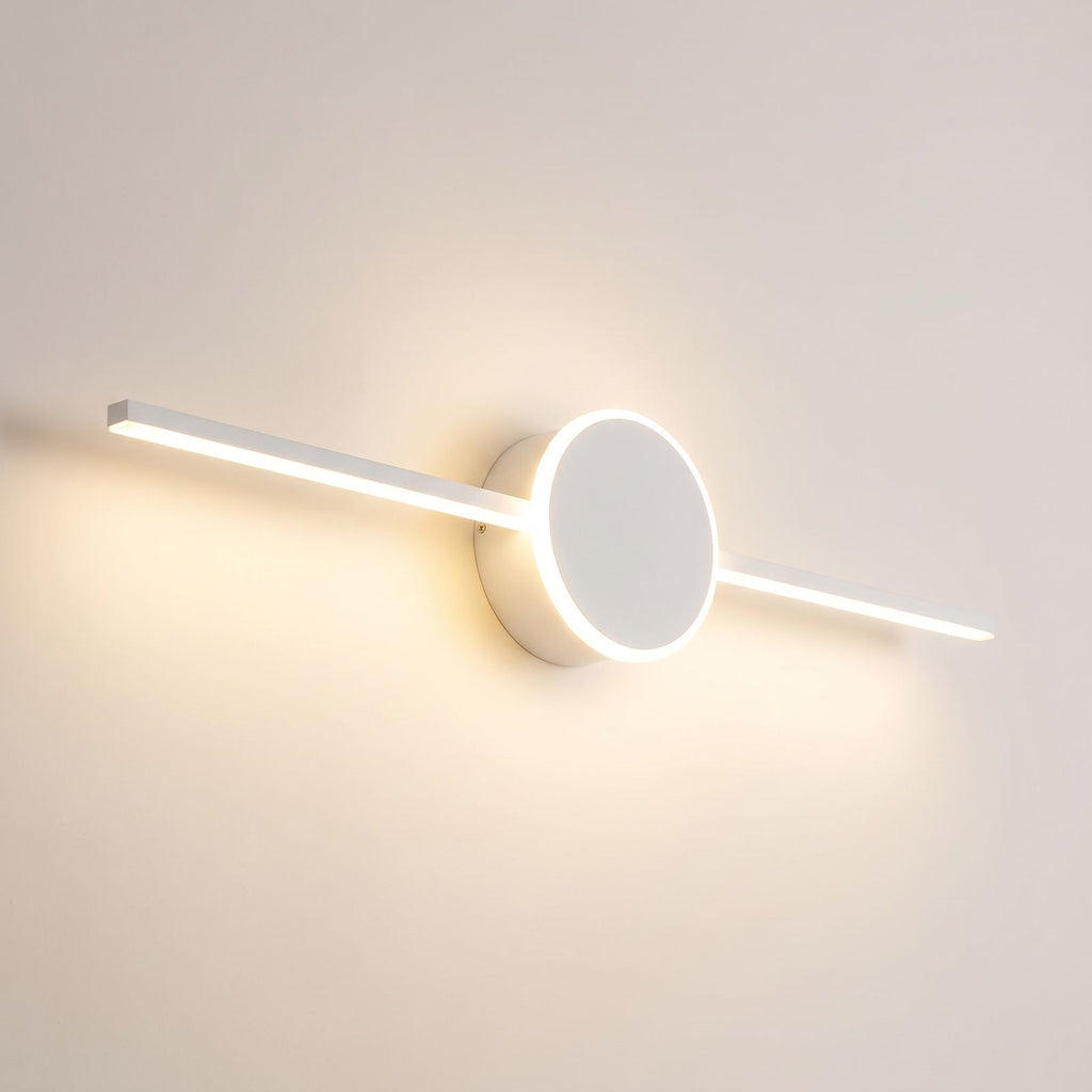 Slim Aluminium Disc and Bar LED Vanity Wall Light: close-up of the materials and finish
