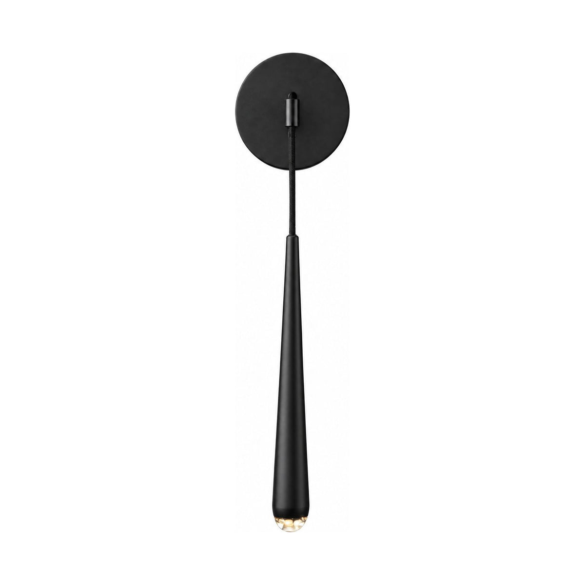 Slim Brass Teardrop Wall Sconce in Black on a white background
