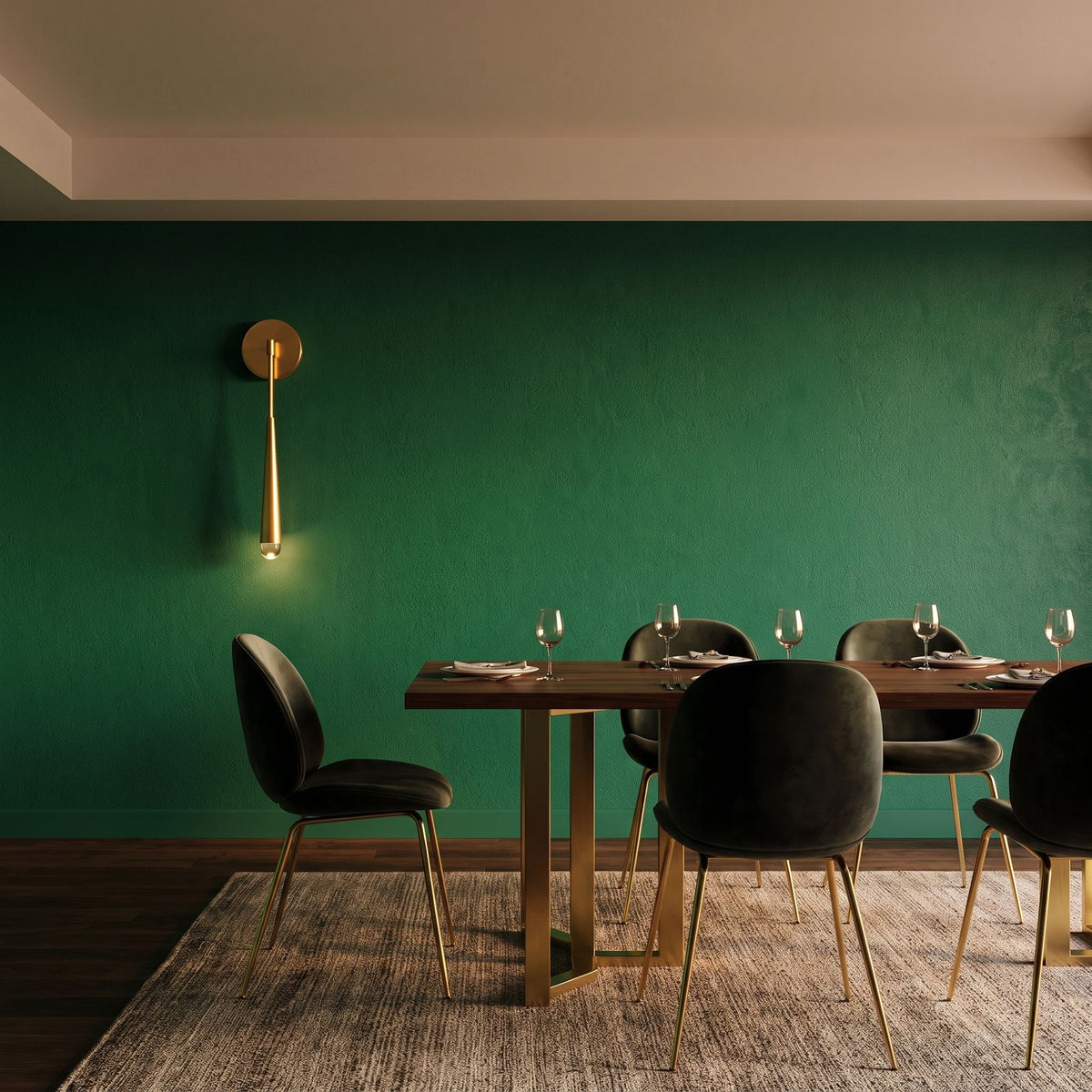 Slim Brass Teardrop Wall Sconce on a dining room wall