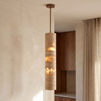 Slim Cream Marble Tube LED Pendant Light, close view from below