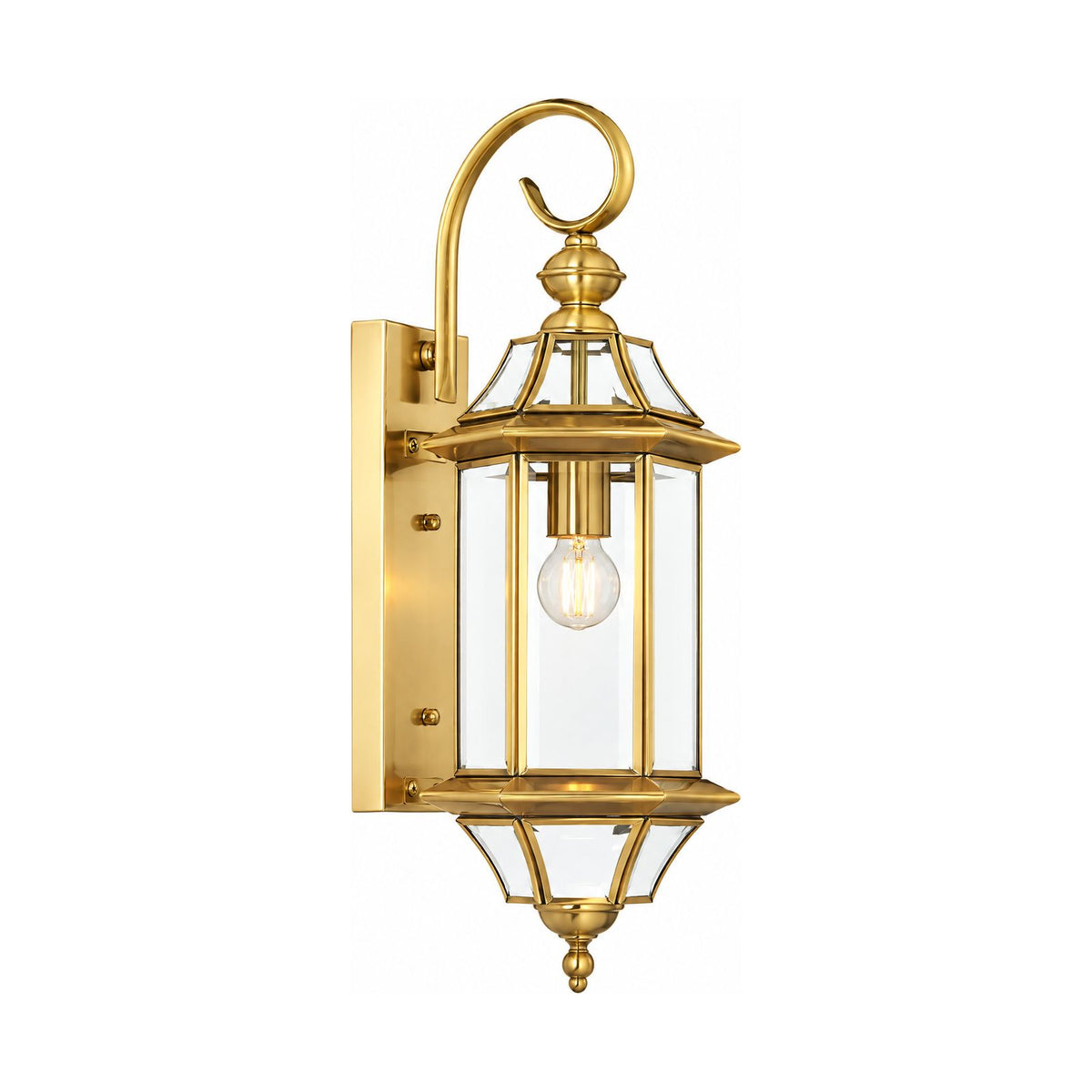 Slim Cylinder Brass Glass Outdoor Wall Light on a white background