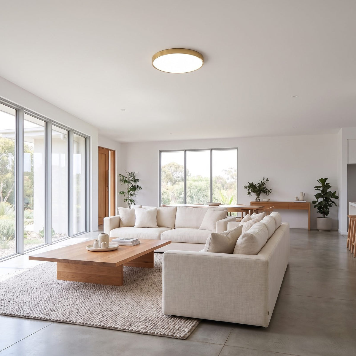 Slim halo ring LED ceiling light on a kitchen ceiling