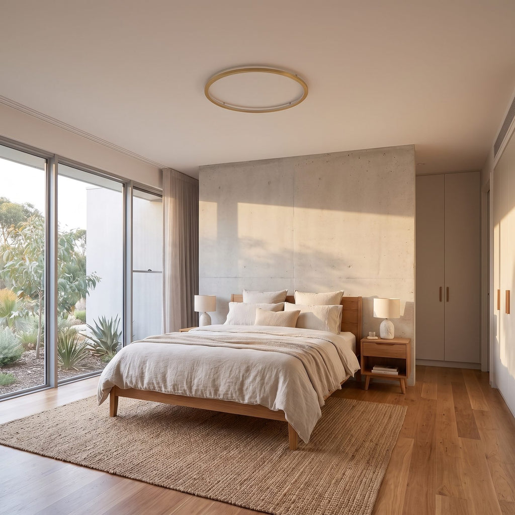 Slim halo ring LED ceiling light on an entry hall ceiling