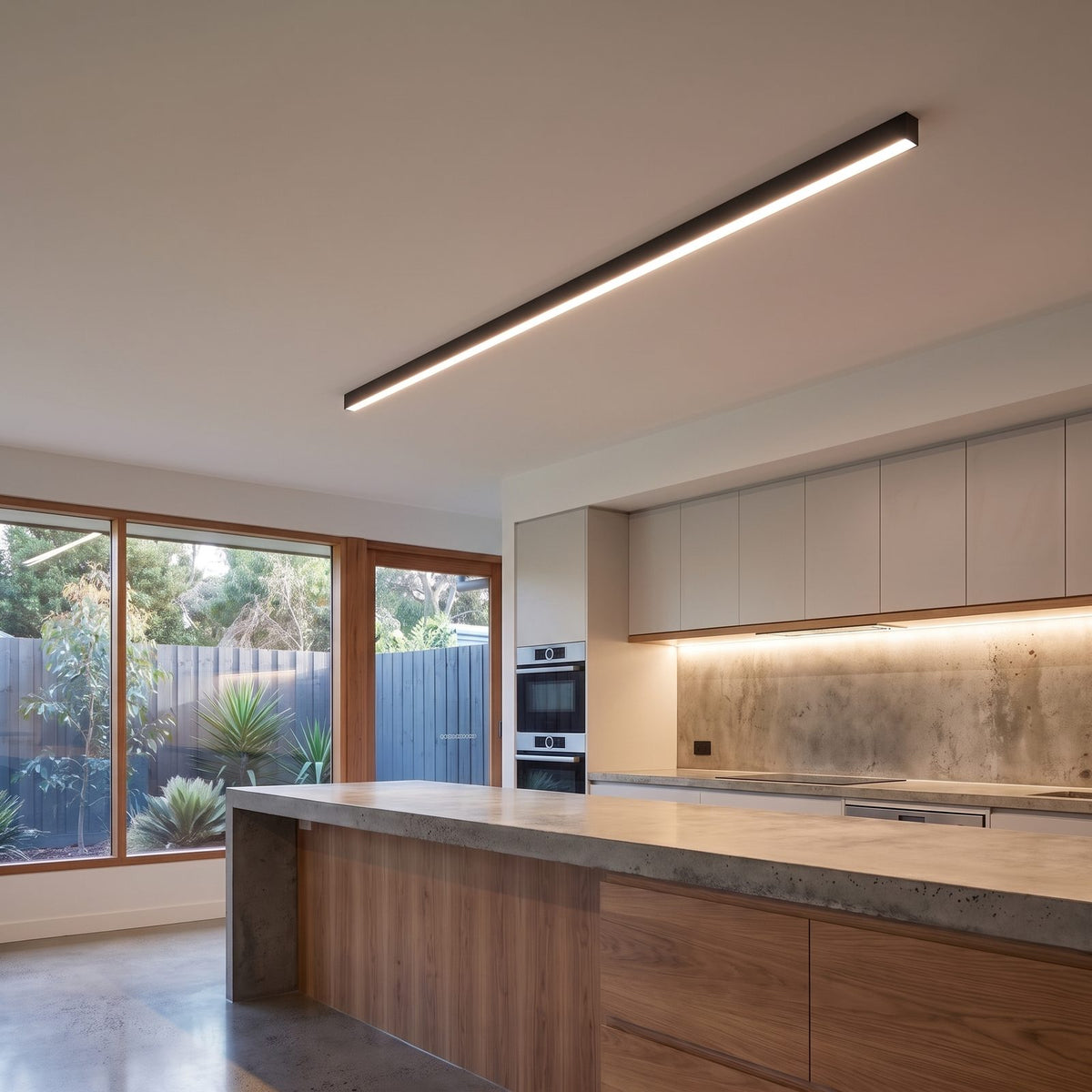 Slim linear LED ceiling light on a hallway ceiling